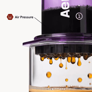 Close-up of a coffee brewing device with air pressure indicator and brand logo. #color_purple