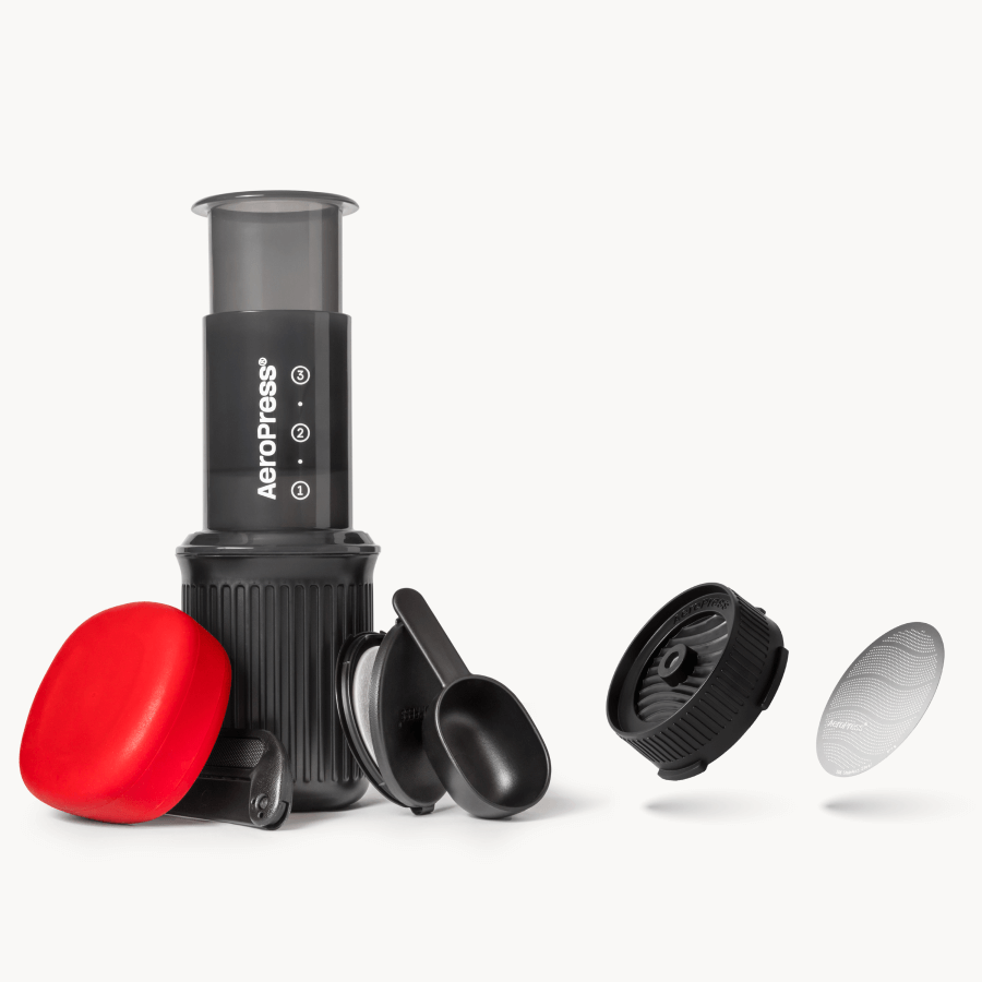 AeroPress Go Coffee Maker, Stainless Steel Filter, & Flow Control Filter Cap Bundle