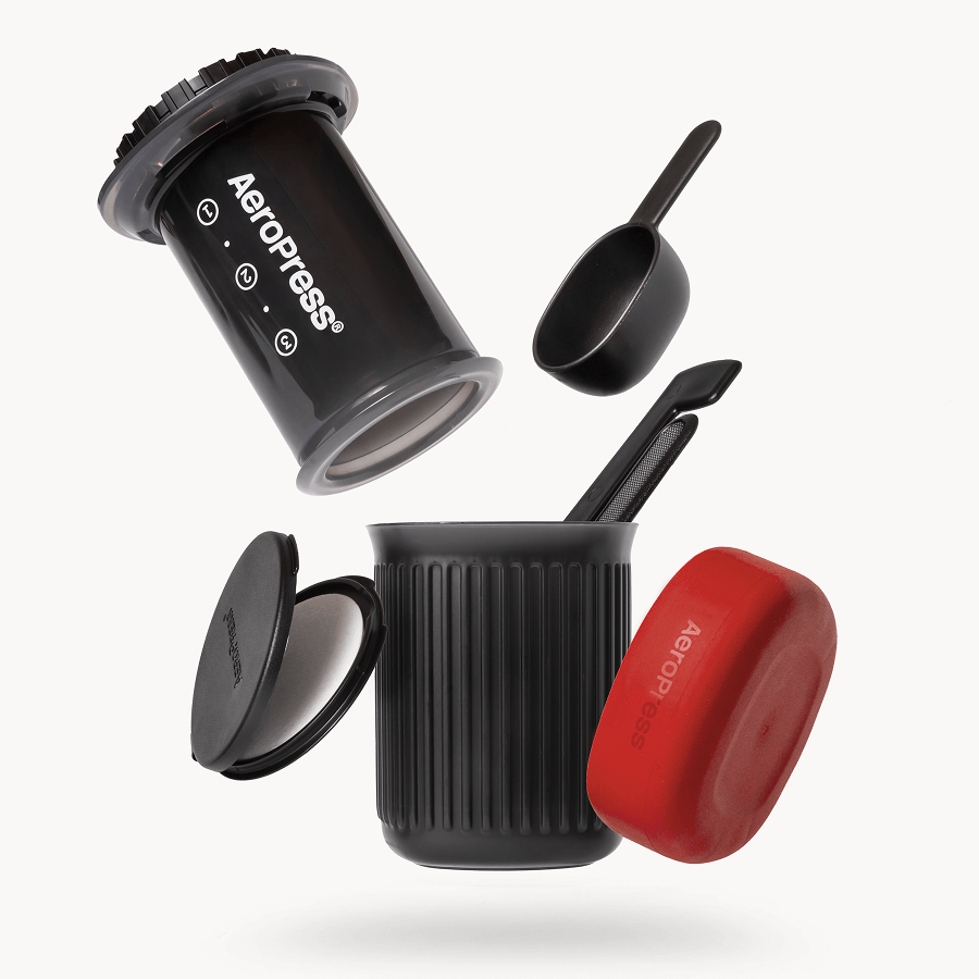 AeroPress Go Coffee Maker, Stainless Steel Filter, & Flow Control Filter Cap Bundle