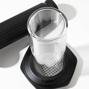 Glass AeroPress Premium coffee maker chamber on a white background #color_black